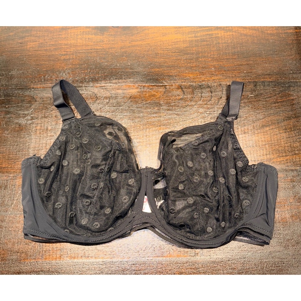 Curvy Kate Top Spot Balcony Bra Black Polka Dot Sheer Mesh 38G